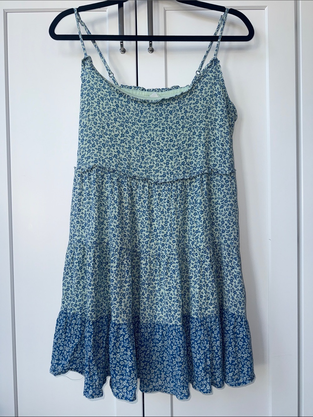 BP Blue Floral Tiered Spaghetti-Strap Dress